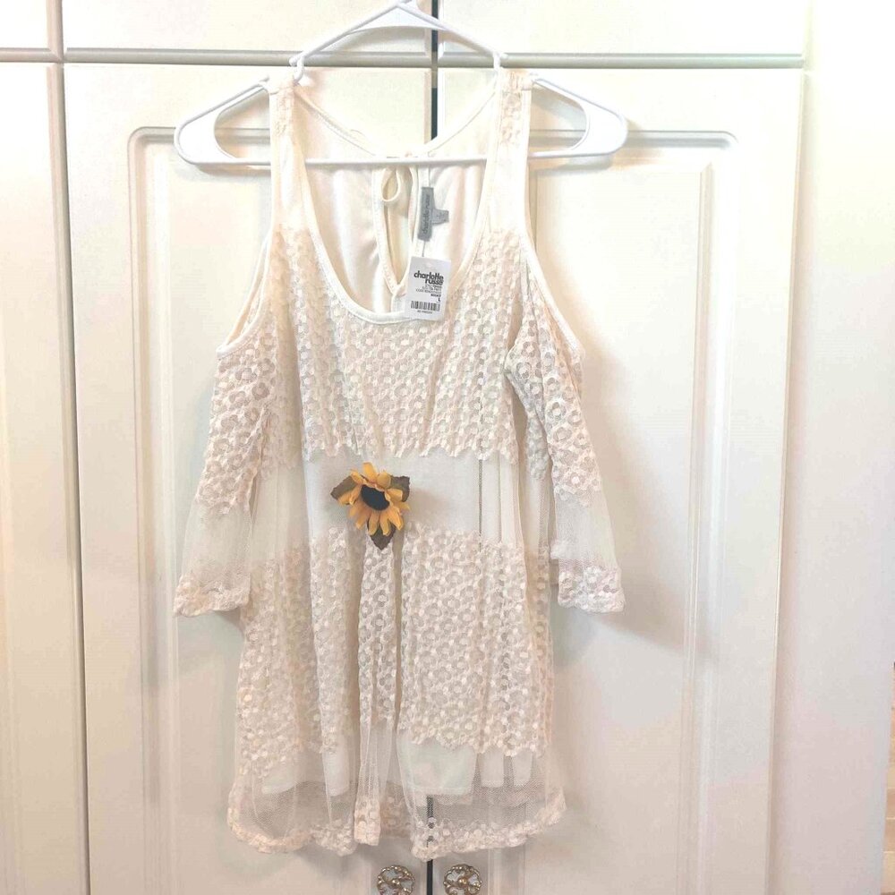 Charlotte Russe White Lace Off the Shoulder Top, Size Large, NWT